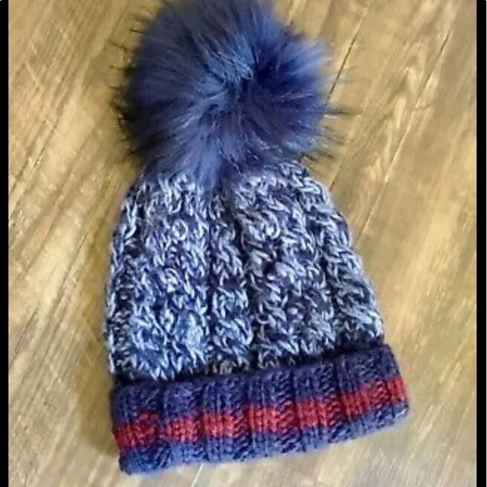 NWT Free People Happy Trails Stripe Pom Beanie Blue
